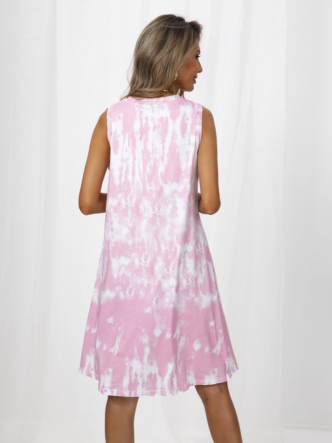 Cotton-Blend Cold Shoulder Ombre/tie-Dye Casual Knitting Dress