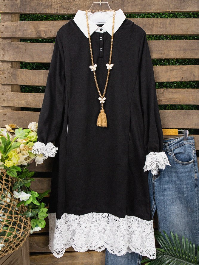 Shawl Collar Long Sleeve Casual Knitting Dress