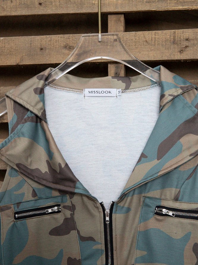 Camouflage Casual Pockets Tops