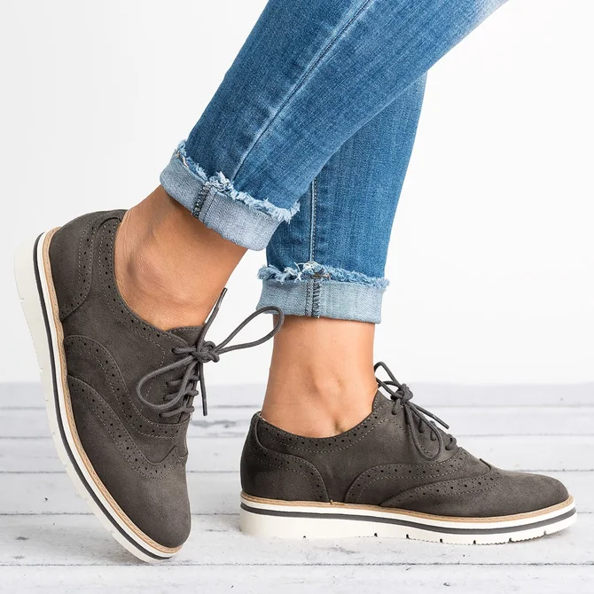 Women's Lace Up Perforated Oxfords Shoes Plus Size Casual Shoes | Women ...