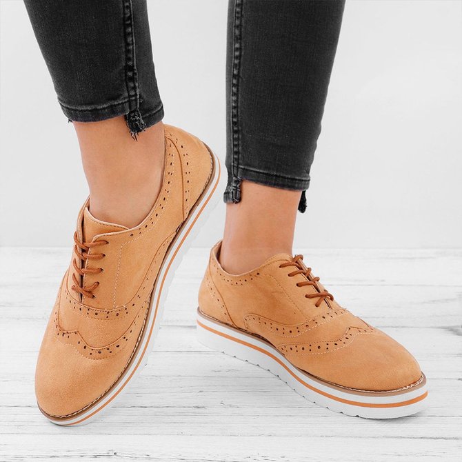 JFN Women's Lace Up Perforated Oxfords Shoes Casual Shoes