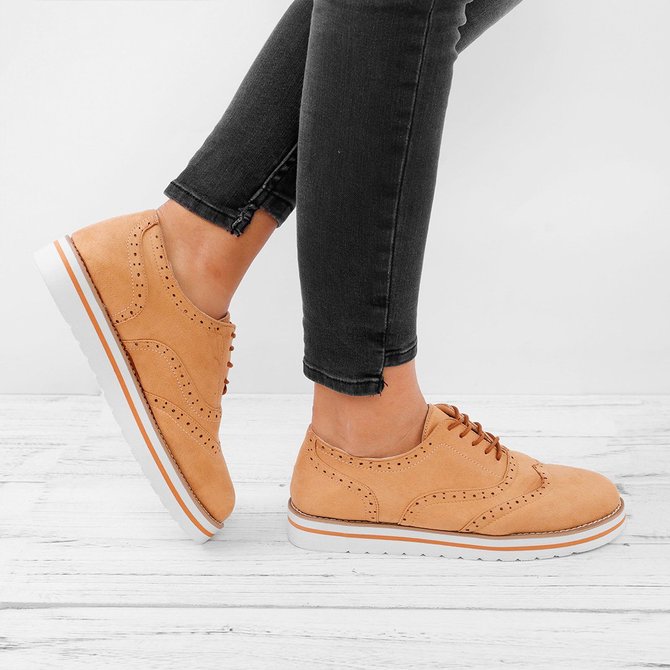 JFN Women's Lace Up Perforated Oxfords Shoes Casual Shoes