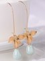 JFN  Women Stud Orchid Flower Sage Green Pearl Earring Hook Dangle Bridal