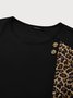 JFN Women Crew Neck Casual Leopard Print Stitching Long Sleeve Top