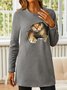 Crew Neck Cat Casual Warmth Sweatshirt