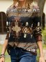 Western Ethnic Print Crew Neck Long Sleeve T-Shirt