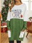 Women's Green Long Sleeve Dress Christmas Print With Pocket 