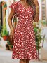 JFN V Neck Floral Short Sleeve Casual Mini Dress