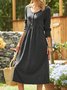 Cotton mixed plain button simple midi Dress