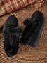 Women Winter Christmas Black Faux Fur Flat Heel Snow Boots