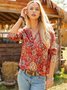 Boho V Neck Ethnic Floral T-Shirt