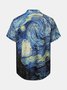 Mens Retro Van Gogh The Starry Night Lapel Loose Short Sleeve Funky Hawaiian Shirt