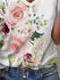 White & Pink Floral V-Neck Tee