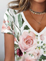 White & Pink Floral V-Neck Tee