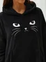 Scratching Cute Cat Embroidered Loose Warm Sweatshirt