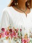 Women's Ethnic Casual V-neck A-Line Tops Long Sleeve Henry Collar Red Rose Print Tunic Daily Hot List