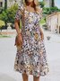 JFN Crew Neck Floral Pockets Vacation Midi Dress