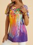 JFN Round Neck Ombre Floral Casual Tunic T-Shirt