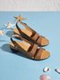 Solid Color Vintage Casual Chunky Heel Sandals