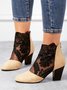 Lace Split Joint Chunky Heel Sandals Boots with Back Zip