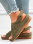 JFN Ethnic Pattern Punched Hollow Velcro Vintage Sandals