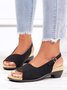 JFN Retro Solid Simple Open Toe Chunky Heel Sandals