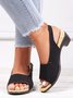 JFN Retro Solid Simple Open Toe Chunky Heel Sandals