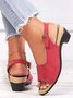 JFN Retro Solid Simple Open Toe Chunky Heel Sandals