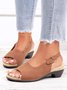 JFN Retro Solid Simple Open Toe Chunky Heel Sandals