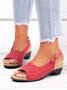 JFN Retro Solid Simple Open Toe Chunky Heel Sandals