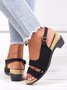 Solid Color Vintage Casual Chunky Heel Sandals