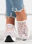 Floral Embroidery Breathable Platform Loafer Sheer Mesh Sneakers Hollow Out Tulle Comfortable Slip-On 