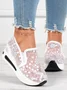 Floral Embroidery Breathable Platform Loafer Sheer Mesh Sneakers Hollow Out Tulle Comfortable Slip-On 