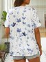 V Neck Floral Casual Loose T-Shirt