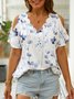 V Neck Floral Casual Loose T-Shirt