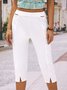 Casual Plain Color Hem Slit Elastic Waist Knitted Bottoming Pants