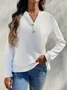 Loose Plain Notched Casual T-Blouse