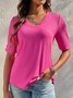 Regular Fit Plain Casual V Neck T-Shirt