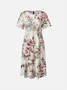 Crew Neck Elegant Floral Loose Garden Party Midi Dress