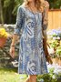 Folk pattern Paisley long sleeve a-hem loose midi Dress