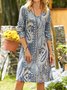 Folk pattern Paisley long sleeve a-hem loose midi Dress