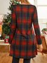 Women Christmas Plaid Print Loose Holiday Knee-Length V-Neck Sexy Dress