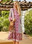 5 Colors Summer Bohemian Style V Neck Sexy Printed Weaving Dress