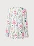 Lace V Neck Casual Floral Loose T-Shirt
