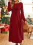 Women Simple Red Long Sleeve Formal Fitted Evening Occassion Long Dress