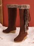 Women Plus Size Vintage Fringe Plush Warm Wedge Heel Block Heel Snow Boots