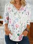 Lace V Neck Casual Floral Loose T-Shirt