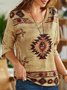 V Neck Loose Vacation Ethnic T-Shirt