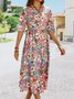 Loosen Casual Floral Short Sleeve Woven Dress