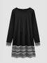 Women's Long Sleeve Shift Dress Crew Neck with Polka Dot Color Block for Fall&Winter